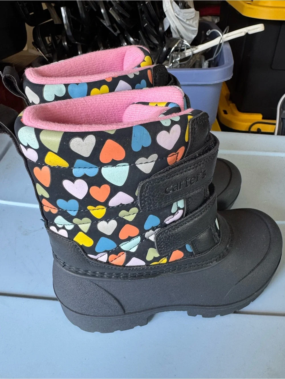 Carters Kids Waterproof Heart-Pattern Winter Boots in Black and Multicolor